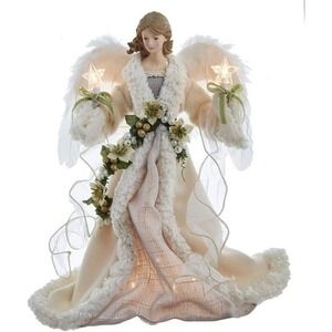 Kurt S. Adler 16-Inch UL 10-Light Ivory‎ and Gray Angel Tree Topper Christmas
